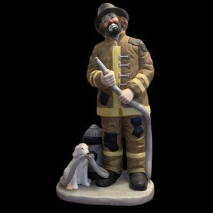 Emmett Kelly Jr Collection Flambro Fire Fighter Fireman Clown with Dog Figurine